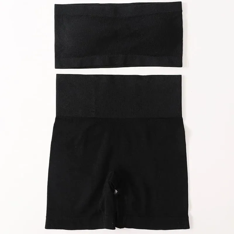 Set Mulus Bra Bandeau Seksi Wanita Celana Pendek Pinggang Tinggi Bra Tanpa Tali Pakaian Dalam Bantalan Dapat Dilepas Set Lingerie Wanita