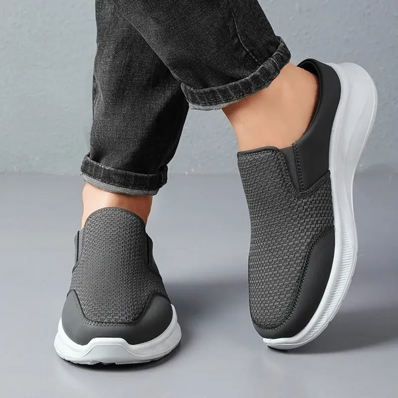 Pull-on Dual Wear Breathable Grid Knit Walking Mules Integrated Elastic Side Gore Panel Rib Segmented Full White Footwear