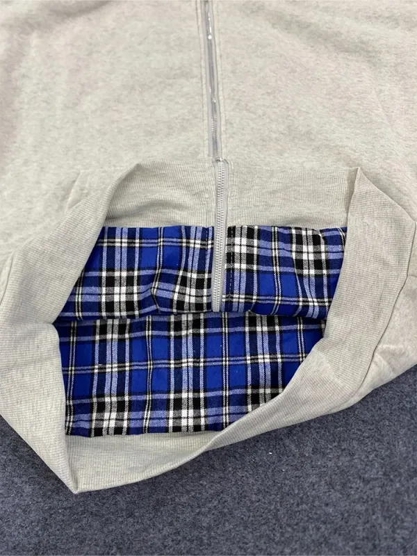 Winter Casual Plaid Print Hoodie Women's Warm Zip-Up Double-Sided Wear Sweatshirt Female Fashion Trendy Loose Hooded