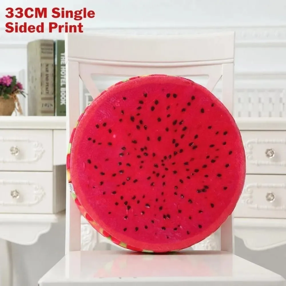 Cute Round Fruit Pillow Simulation Plush Fabric Seat Cushion Fruit Slice Print Stuffed Inner Plush Pillow Sofa Decor
