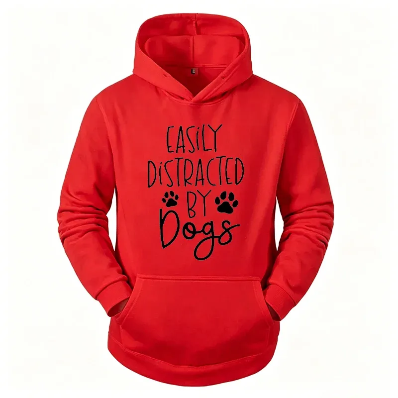 Dog Lover Hoodies for Women Men Dog Paw Sweatshirts Pet Owner Tracksuits Easily Distracted By Dogs Letter with Paw Print Hoodies