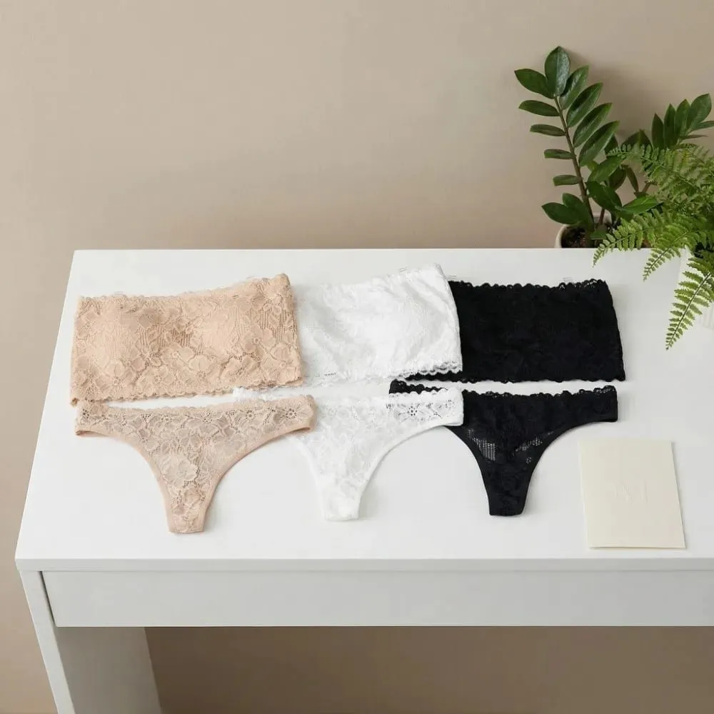 Lace Sheer Flower Thong Bra Set Embroidery Invisible Straps Floral Panties Bra Kit Hollow Lingerie Underwear for Women Women