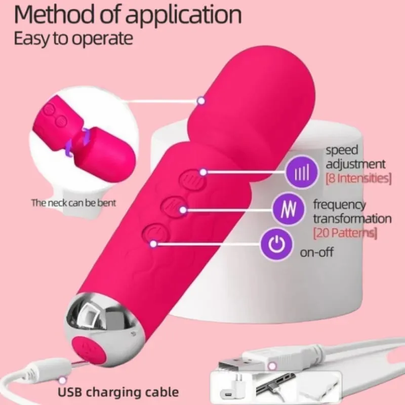 Powerful 20 Speeds Magic Wand Clitoris Stimulator G-Spot Massager Rechargeable Portable Sex Toy for Women