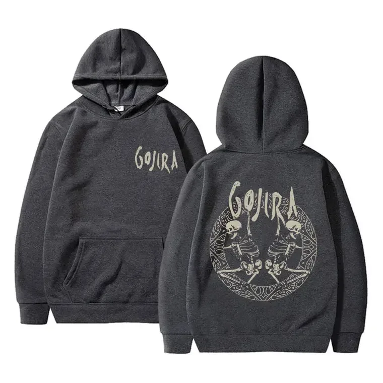 Sudadera con capucha con estampado de doble cara de esqueleto de Gojira de banda de Metal francesa para hombre y mujer, Jersey Vintage con capucha, sudaderas informales de gran tamaño para hombre