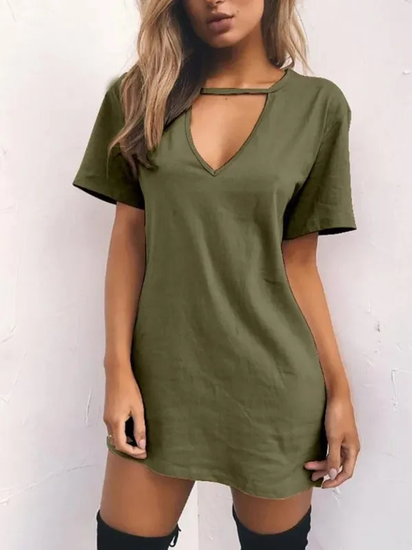 Robe portefeuille Sexy et élégante, décolleté en V profond, ample, couleur unie, manches courtes, Mini robe de soirée en boîte de nuit