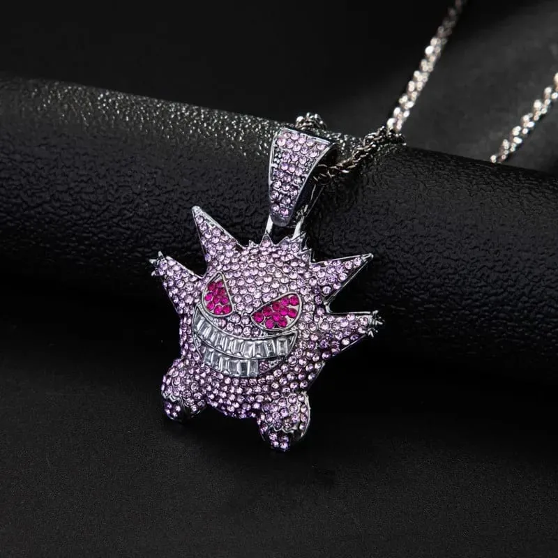 New Cartoon Pokemon Gengar Anime Figure Metal Necklace Decorative Necklace Hip Hop Necklace Jewelry Accessories Boys Gifts Toys