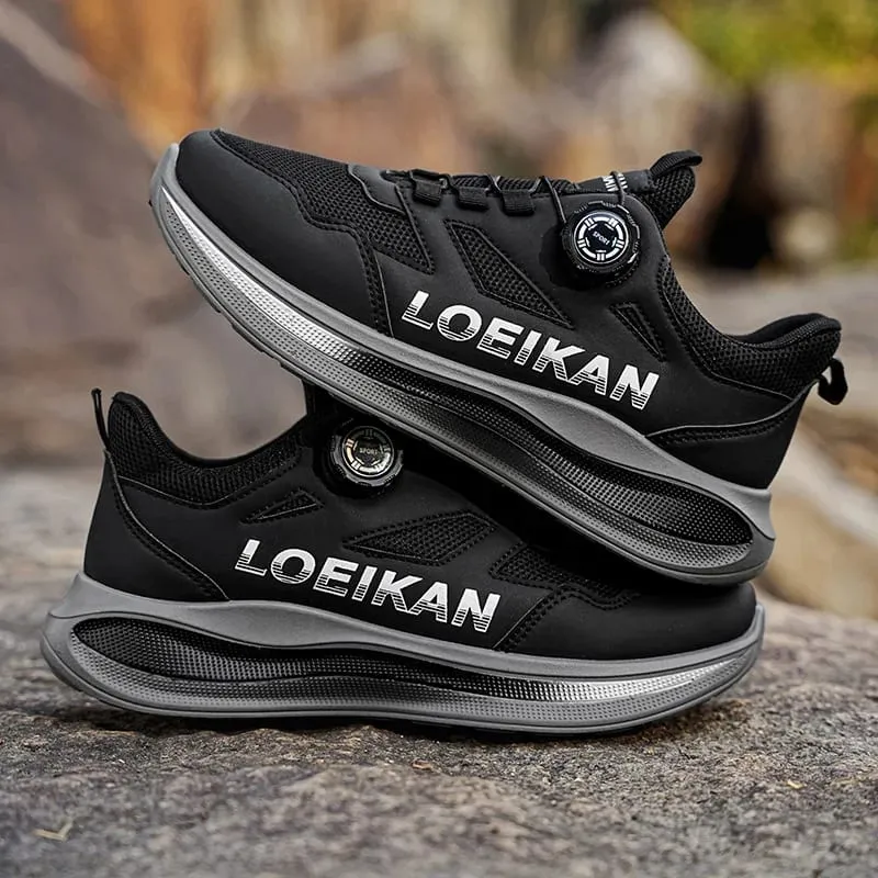 Men Rotary Buckle Running Sneakers Breathable Mesh Lightweight Cushion Sole Non Slip Daily Walking Shoes 2 Colors