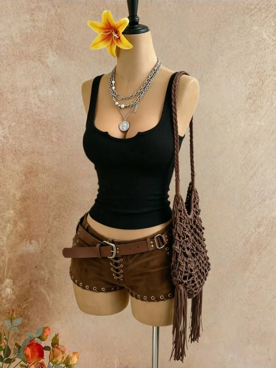Women Ribbed Sleeveless Tank Top Notch V Neck High Stretch Soft Skin‑Friendly Fabric Slim Fit Basic Daily Going Out Cami Vest
