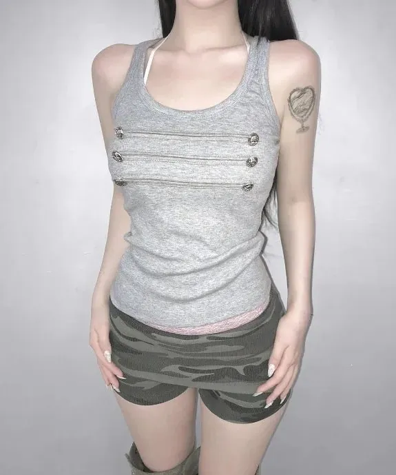 European American Street Style Women Tank Top Summer Vintage Cami Inner Wear Pure Desire Slim Fit High End Unique Design Sleevel