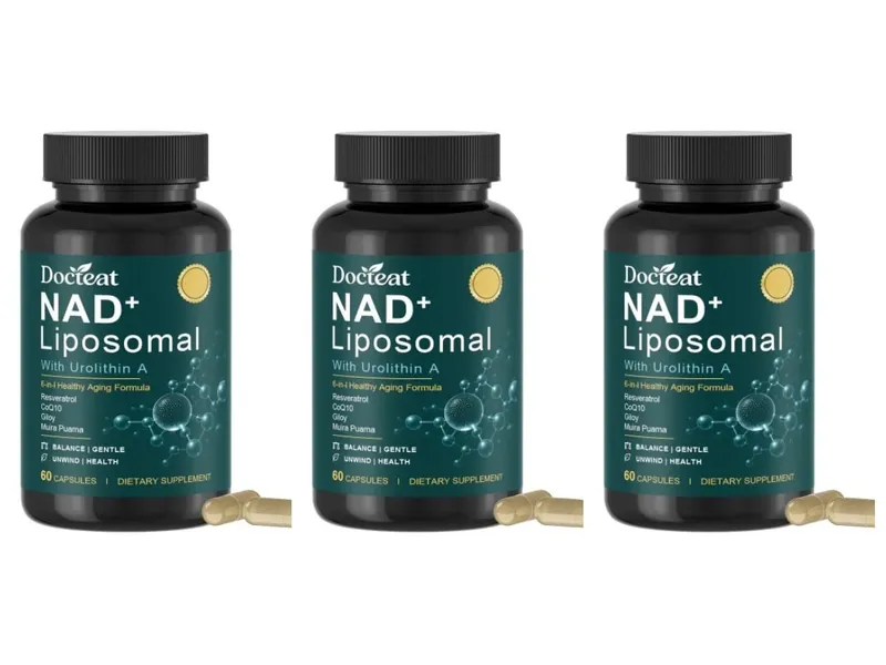 Docteat Liposomal NAD+ Capsules Energy & Healthy Aging Support with Urolithin A Trans Resveratrol CoQ10 Men Women 60 Capsules