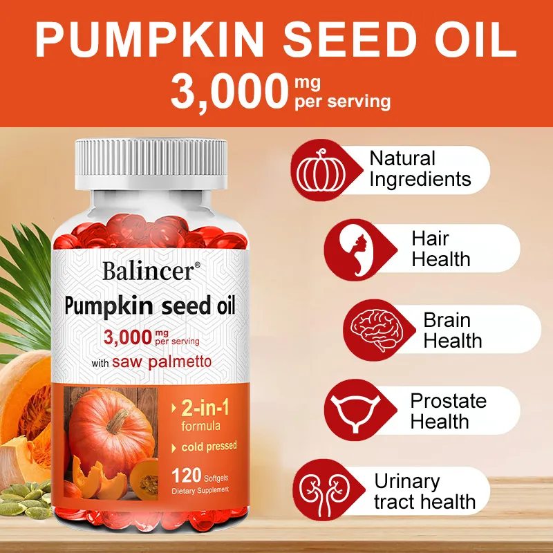 Virgin Pumpkin Seed Oil 3 000mg with Saw Palmetto Rich in Omega 6 & 9 Essential Fatty Acids Prostate & Bladder Supplement