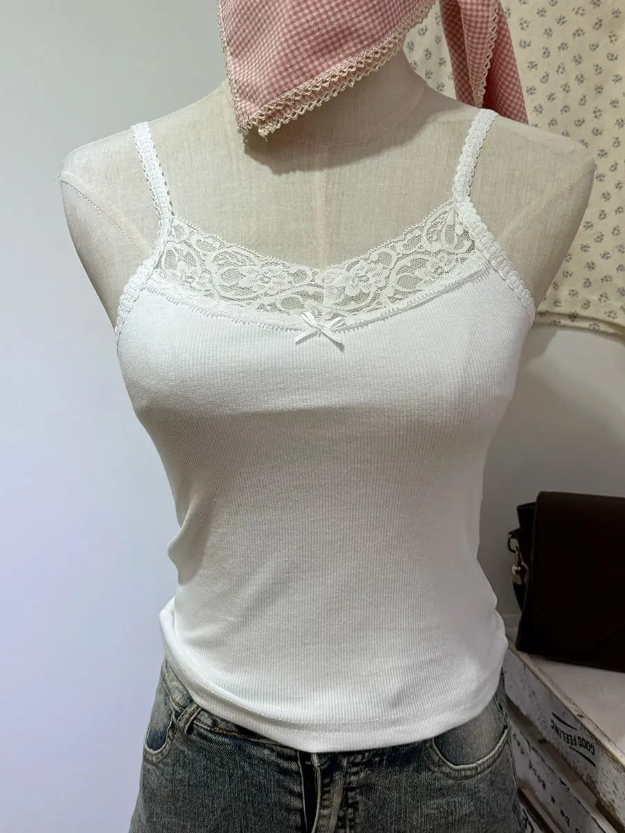 Lace Trim Strapless Tops Women Cotton Soft Slim White Sexy Sleeveless Camisole Sweet Cute Chic Tank Tops Y2K — image 17