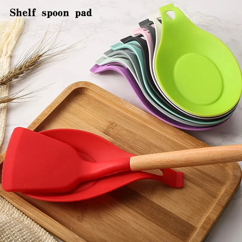 Silicone Spoon Rest Spatula Holder Heat Resistant Utensil Placemat Tray Kitchen Tools