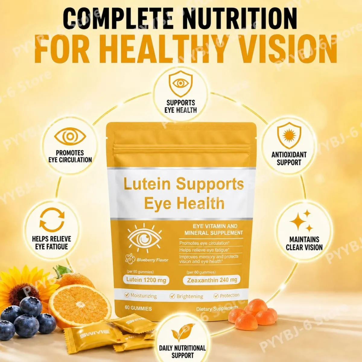 Lutein Eye Health Gummies with 40mg Lutein 8mg Zeaxanthin Vitamins A C E Blueberry Flavor Supports Visual Wellness 60 Gummies