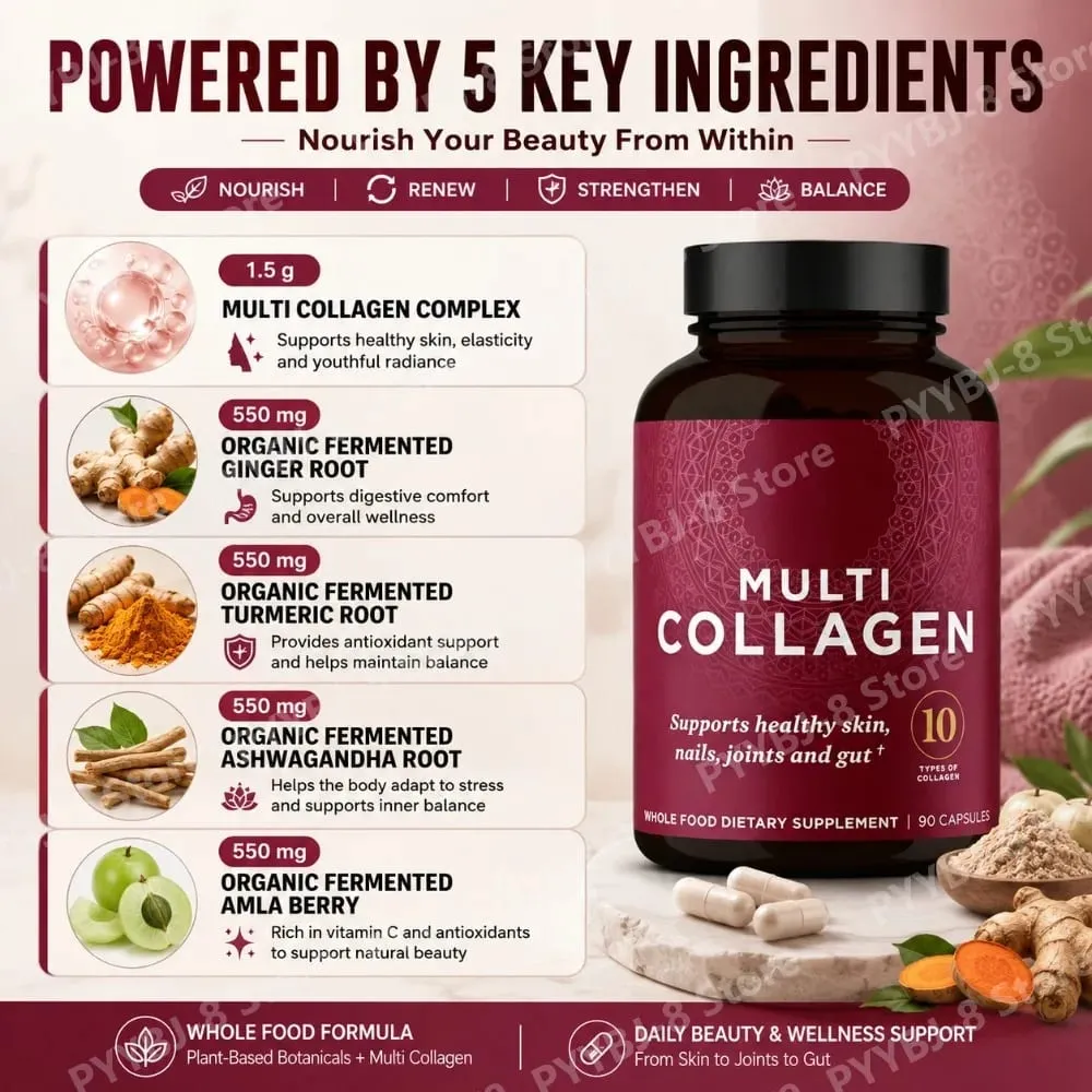 Collagen Pills Hydrolyzed Multi Collagen Supplement Supports Healthy Skin and Nails Gut Health and Joints 90 Capsules
