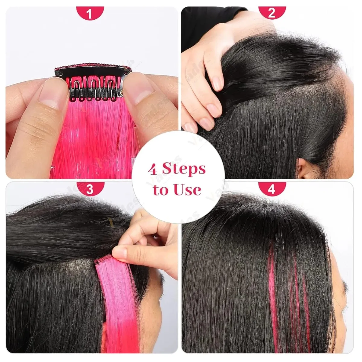 2 Pcs Pink Hair Extensions 16Inches Straight Colored Hair Colorful Clip in Extensions Highlight Party for Girls and Women Gift