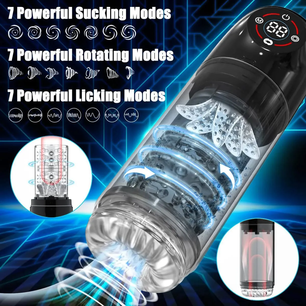 Automatic 6 IN 1 7 Rotating Sucking Licking Modes Male Masturbator Vacuum Penis Pump Vagina Masturbation Adults Sex Toy for Men