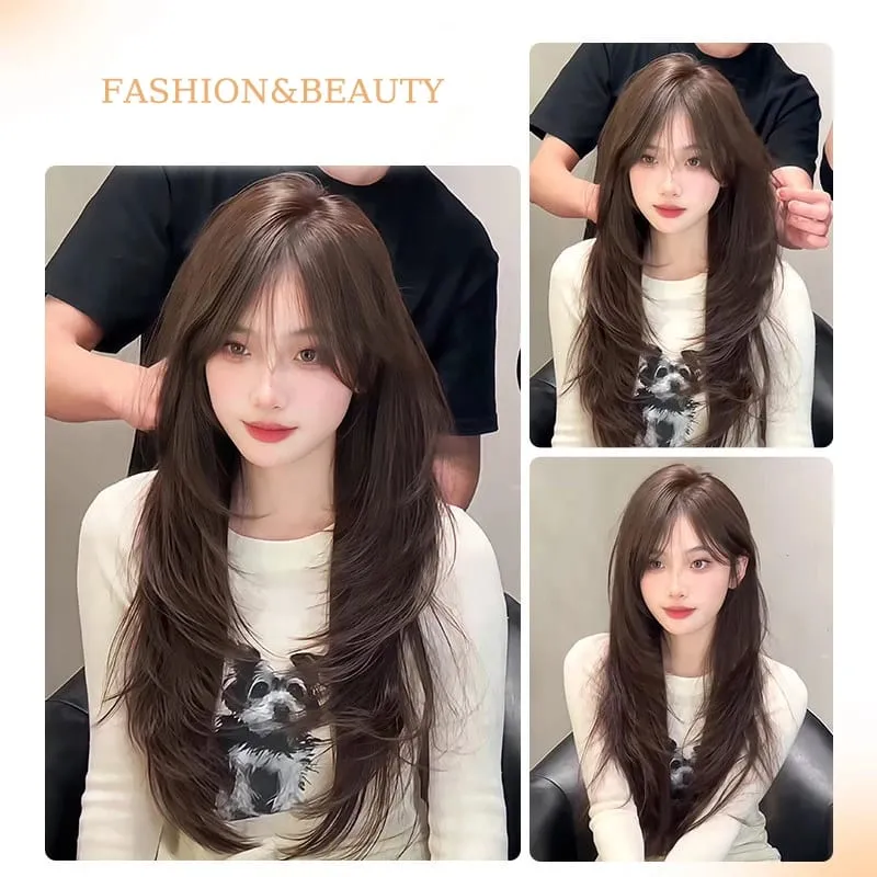 Clip in Hair Extensions Wig Synthetic Hairpiece High Layered Inward-Curled Hair Extensions with 5 Clips for Women Daily Use