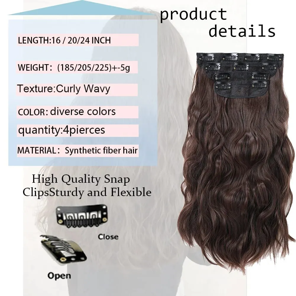 4Pcs/Set 16/20/24 Inch Synthetic Hair Clip In Long Wavy Thick Double Weft Hair Extensions Hairpieces For Women — image 3