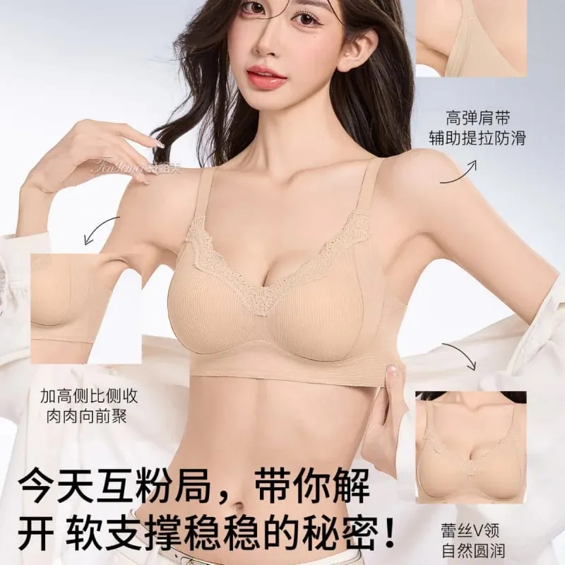 Women's lingerie for small busts thin seamless invisible comfortable wireless with side breast support and anti-sagging br