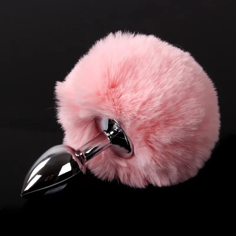 Metal Anal Plug with Rabbit Tail Bunny Tail Pet Role Play Adult Sex Toy for Women Men Couples Fetish Gear Accessories