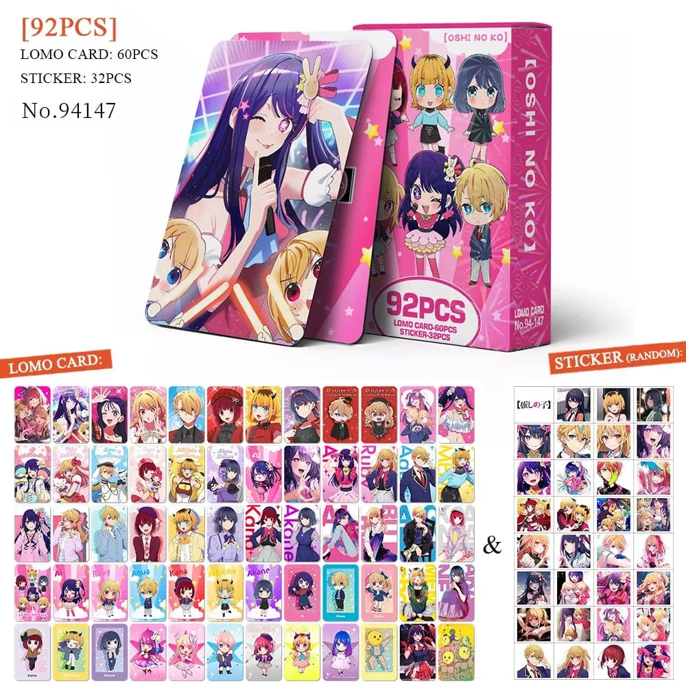 Oshi No Ko 92Pcs（60Lomocard+32Sticker） Exquisite Small Cards High-Definition Photo Cards Collectible Cards Fan Merchandise Small Gifts Halloween Christmas Gifts