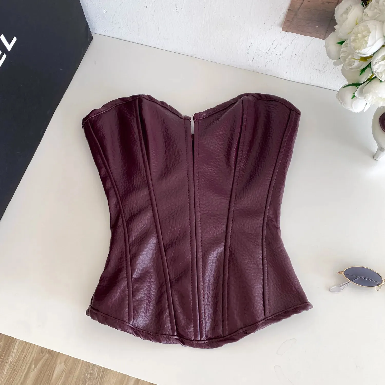 Sexy Pu Slim Tube Top Chic Strapless Crop Top Korean Fashion Corset Bustier Camis Women Tank Top