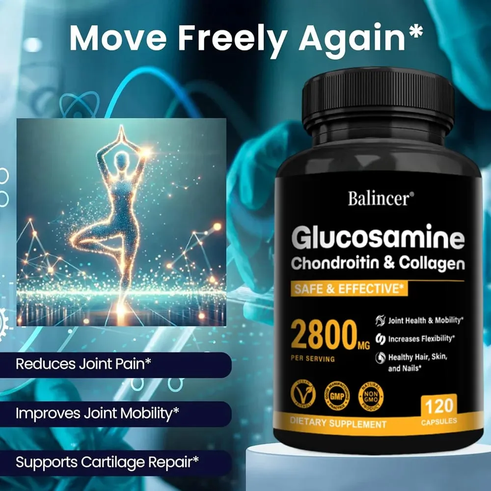 Glucosamine Chondroitin MSM Capsules Joint Support Supplement Support Cartilage Flexibility Bone Strength & Hair Skin Nail