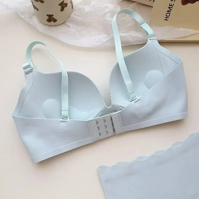 Sexy Heart-Shaped Hollow-Out Push-Up Lingerie Set Seamless Anti-Sagging Small Breast Gathering Without Underwire Bra Set