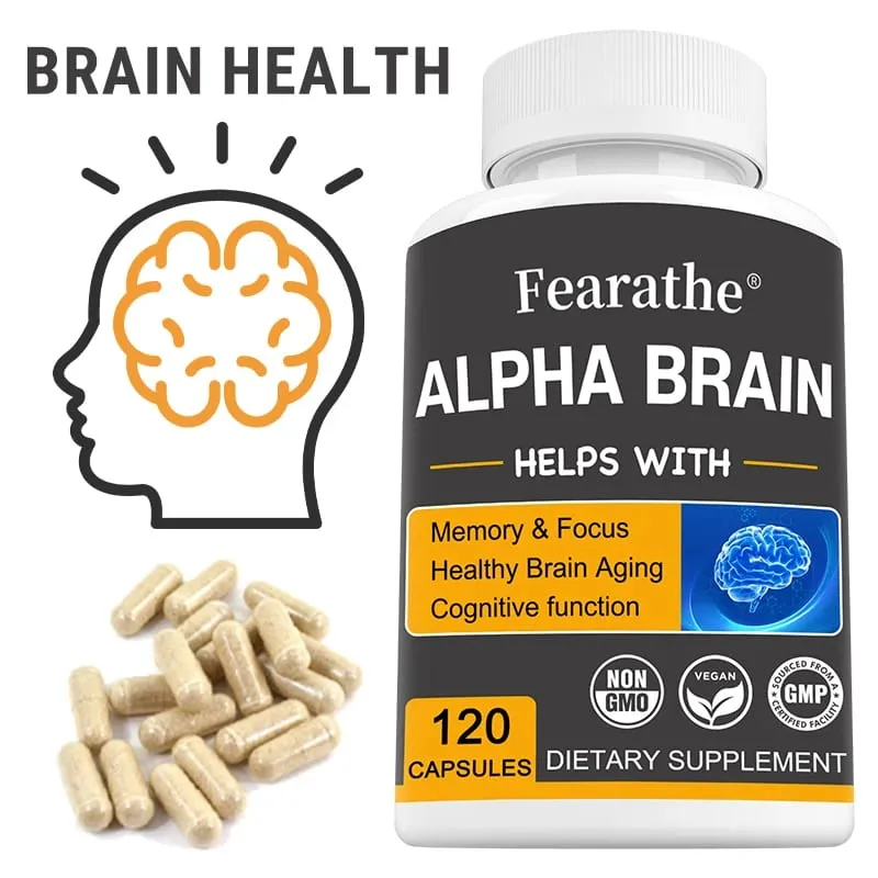 Alpha Brain Nootropics תוסף מוח לגברים ולנשים - זיכרון בהירות נפשית וקוגניציה עם ויטמין B6 Focus Capsules