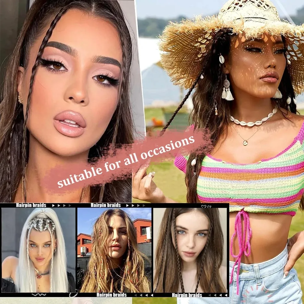 4pcs Synthetic Box Braids Clip In Hair Extensions K-POP Long Hair Braid Extensions For Party Use Y2K Hair Accessories