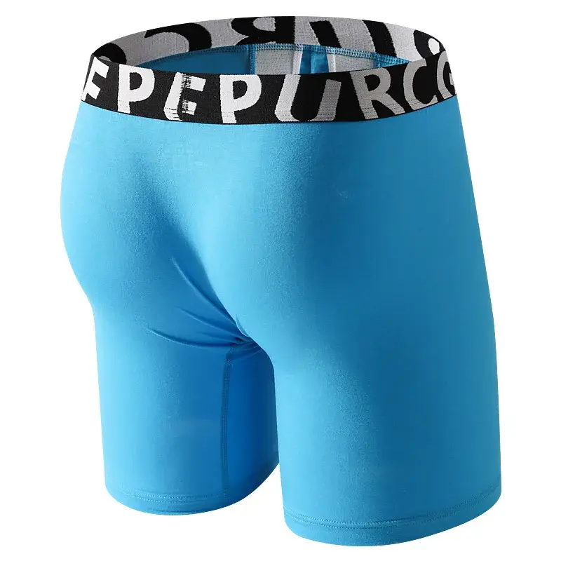 Men's Long Leg Cotton Boxer Briefs with Scrotum Pouch Anti-Chafing U Convex Separation Sports Underwear for Comfort