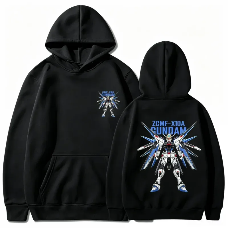 Gundam Hoodie Mecha Robot Anime ZGMF Mobile Suit Streetwear Aesthetic Vintage Black Oversized Casual Sport Sweatshirts