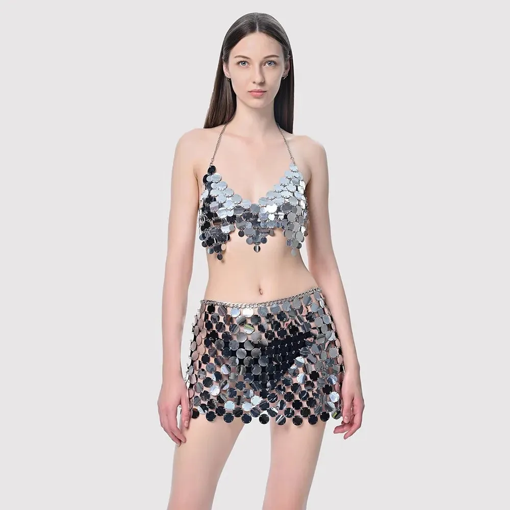Sexy Sequin Dress Shiny Suspender Vest Party Nightclub Skirt Set — image 2