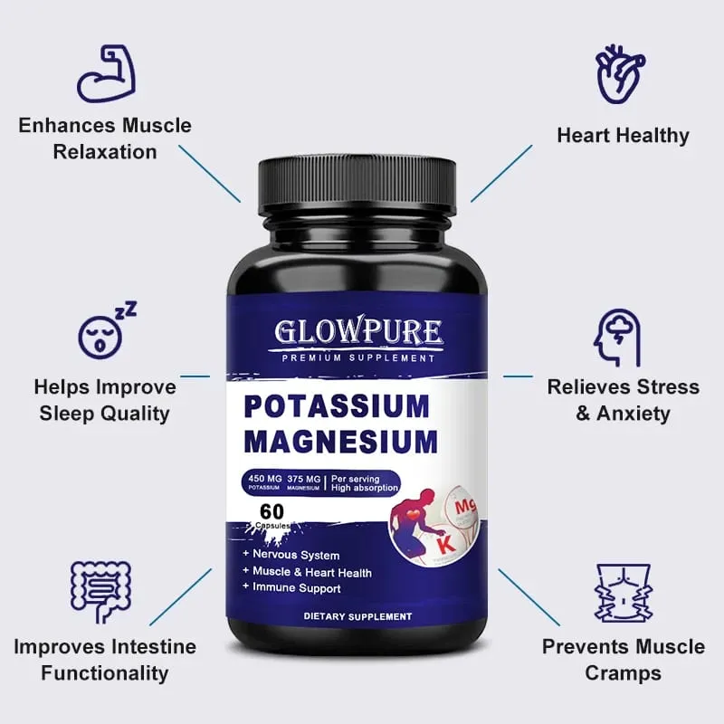 Potassium Magnesium Capsule for Muscle Bone Nervous Heart Health Relieve fatigue and headaches Improve Immune System