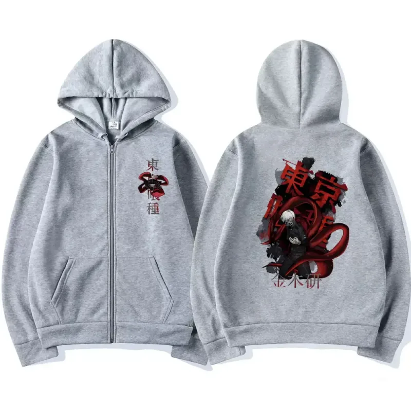 Anime Tokyo Ghoul Kaneki Ken Graphic Zipper Hoodie Men Women Casual Hooded Pullover Fashion Oversized Zip Up Sweatshirts Jackets