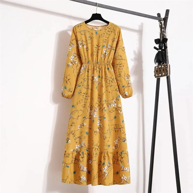 Spring Summer Women Maxi Dresses Casual Full Sleeve Floral Printed O-neck Woman Bohe Beach Party Long Dress Mujer Vestidos