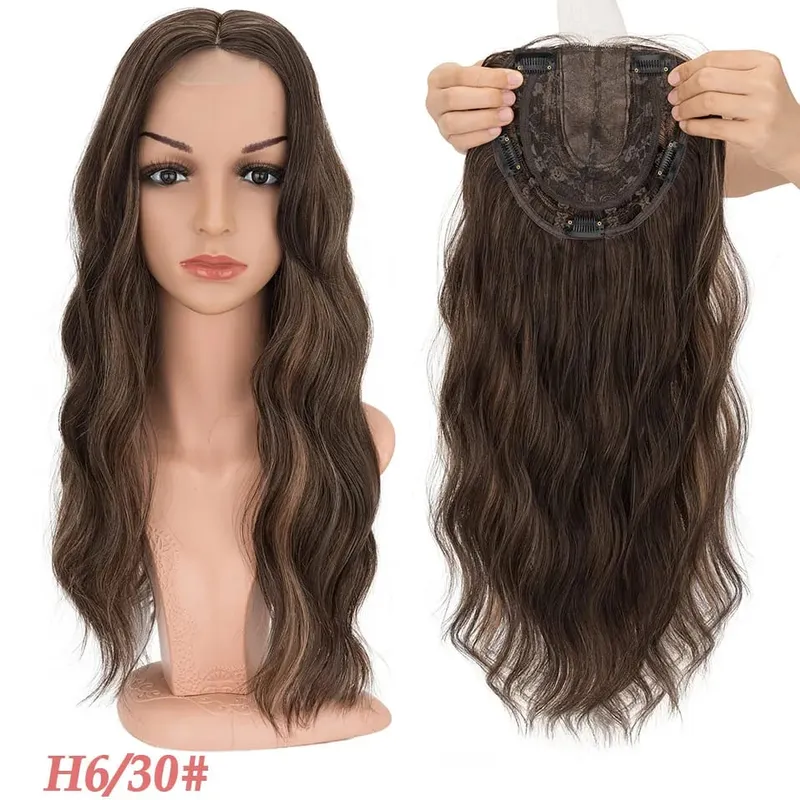 S-noilite Hair Topper 20 Inch Wavy Synthetic Clip-In Topper for Women Natural Looking Voluminous Hairpiece Ombre Blonde Wig