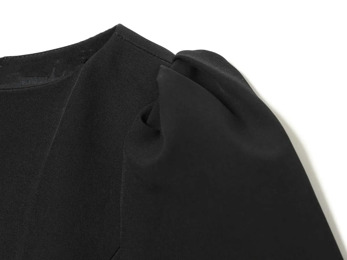 ETJ 2025 women's new products are elegant and stylish Short dress with a boat neck and short sleeves with pleats black dress
