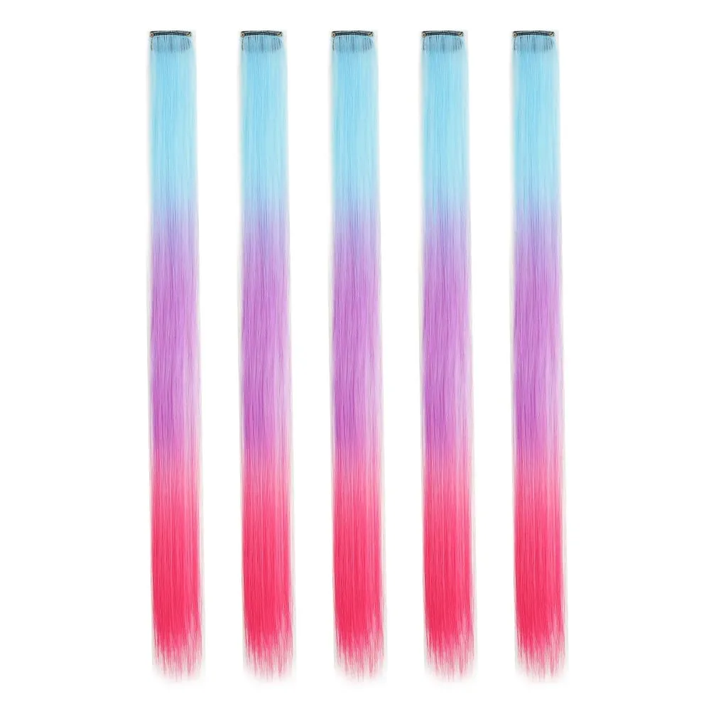 Extensions de cheveux synthétiques à clips, postiches colorées à reflets de fête pour filles, cheveux lisses multicolores de 18 pouces, 5 pièces/ensemble