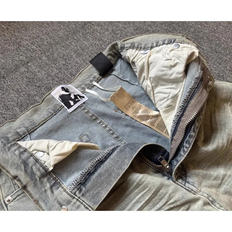 Zcela nové Rick Washed Modrá zip Kapsa Fit Slim Fit PANT Džíny Bavlna Denim Kalhoty Pohodlí Běžné Džíny Velikost S M L XL # B4