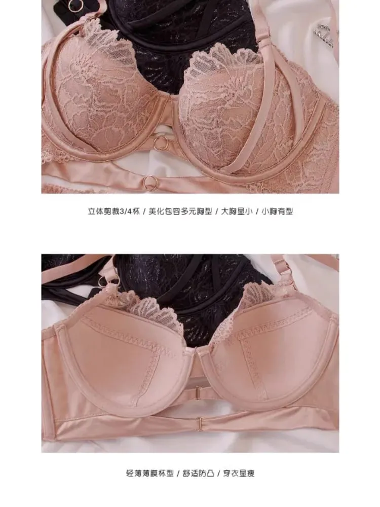 Balconette fehérnemű szett francia csipke - Underwire emelőtámasz a vékony, finom áttetsző bralette Tushy komfort szexi csipke díszítéshez