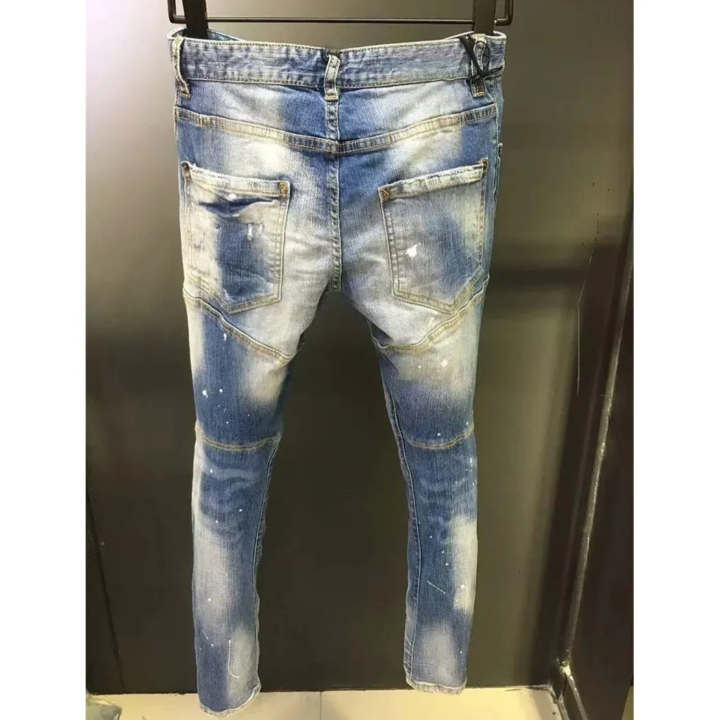 だぶだぶのジーンズ男性用パンツダメージ加工ジーンズトレンディなストリートスリムストレートレッグストレッチパンツメンズファッション