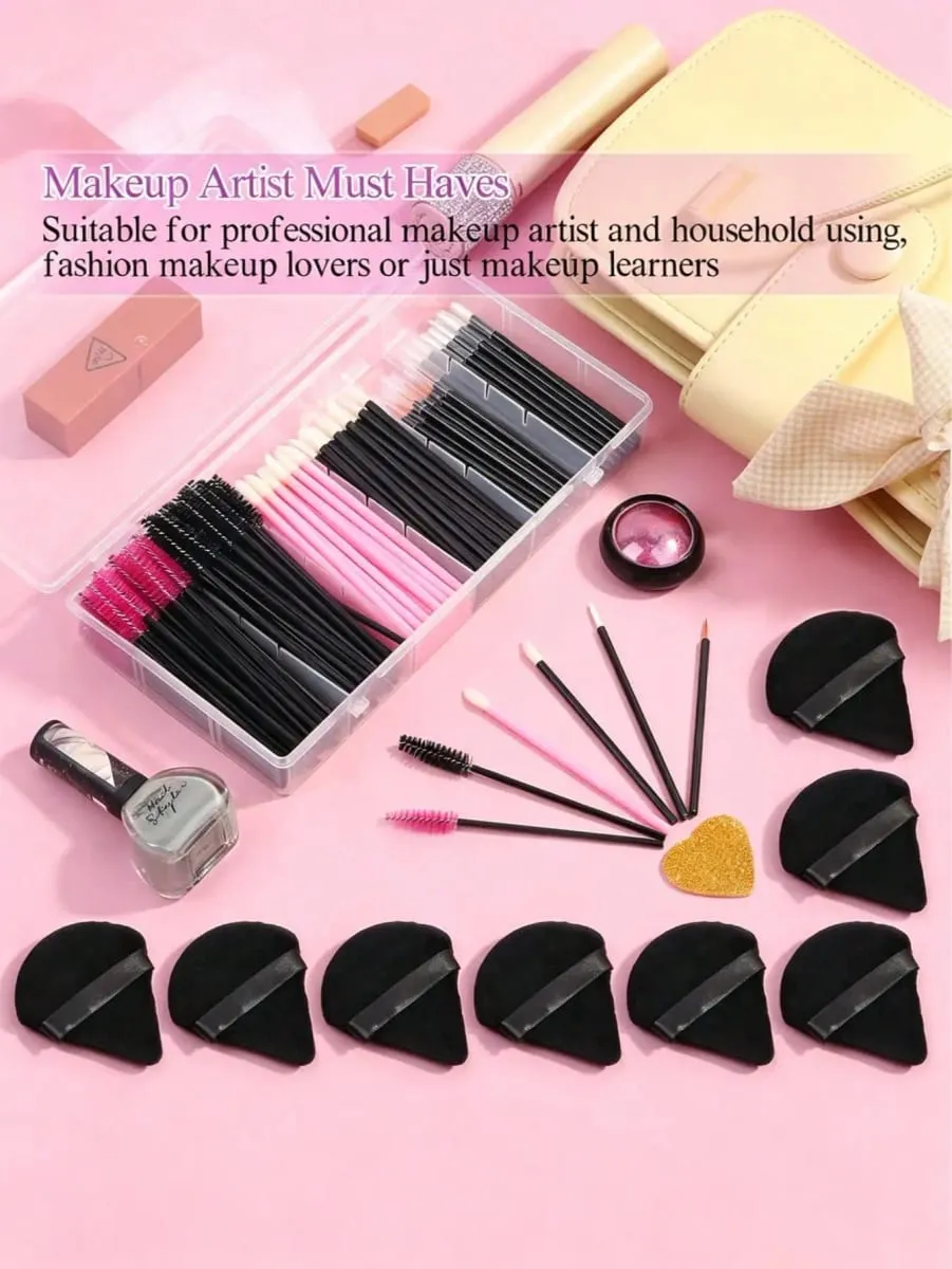 248Pcs Disposable Makeup Tool Set With Storage Box Triangle Makeup Sponges Eyelash Brushes Lip Brushes Eyeliner Brushes
