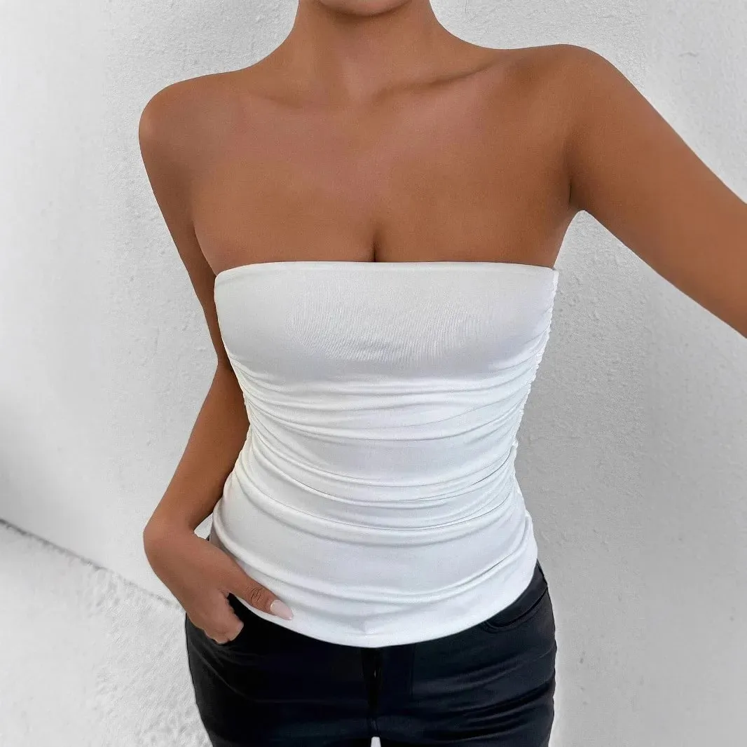Sexy Solid Color Off Shoulder Tank Top Women Backless Sleeveless Bare Midriff Halter Crop Tops Female Tube Top Cropped Vest