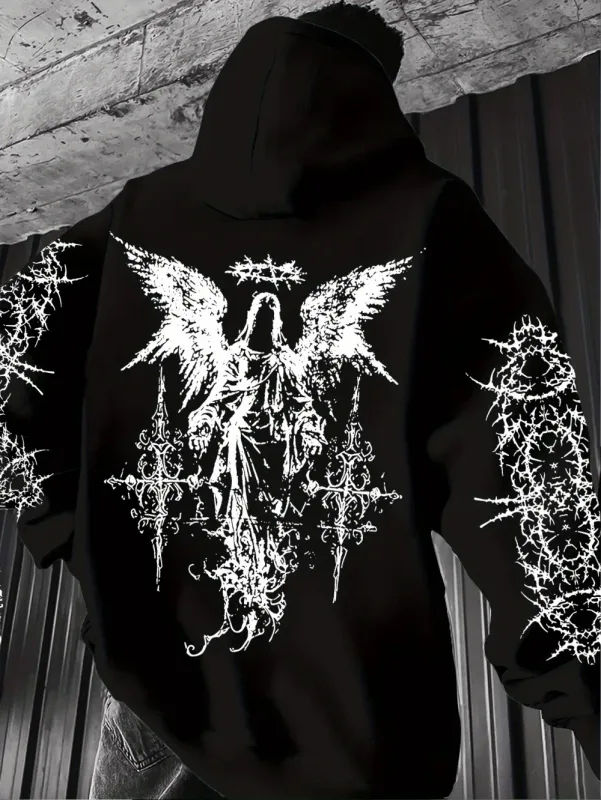 Gothic Style Angel Print Hoodies Men Women Outdoor Street Casual Sport Trend Hip-hop Couple Long-sleeve Autumn Winter Sweatshirt
