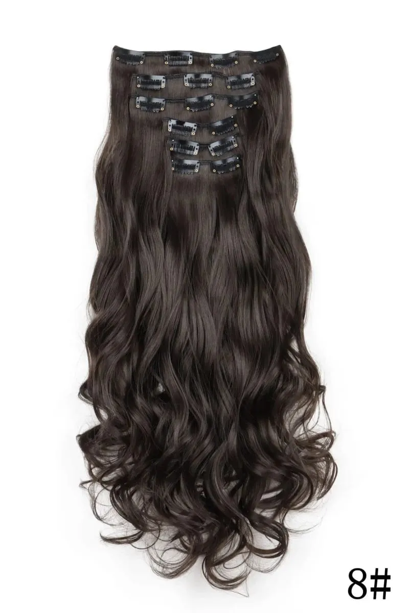 Black Hair Extensions 6pcs/set Women Long Straight Synthetic Full Head Clip 16Clips Ombre Heat Resistant Fiber Hair Kpop Cosplay