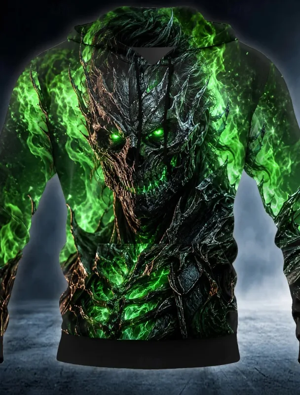Men's Halloween Grim Reaper 3D Printed Hoodie, Skull Raven Gothic Graphic Sweatshirt, Long Sleeve Streetwear Men Clothing