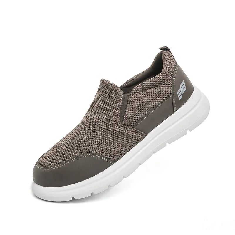 Men's slip-on hollow mesh walking loafers spliced smooth toe overlay dual elastic side gussets block segmented white outsole d