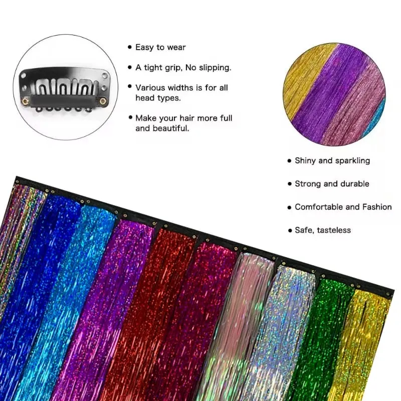 24Inch Synthetic Hair Tinsel Clip In Glitter Tinsel Hair Extensions Clip In Sparkle Hair Accessories para sa mga Babae na Babae